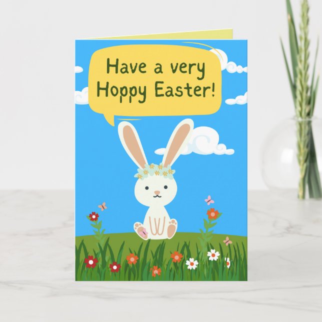 Tarjeta De Agradecimiento Cute Bunny Hoppy Easter Card (Anverso)