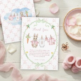 Tarjeta De Agradecimiento Cute Bunny Rabbit Girl Clothesline Baby Shower