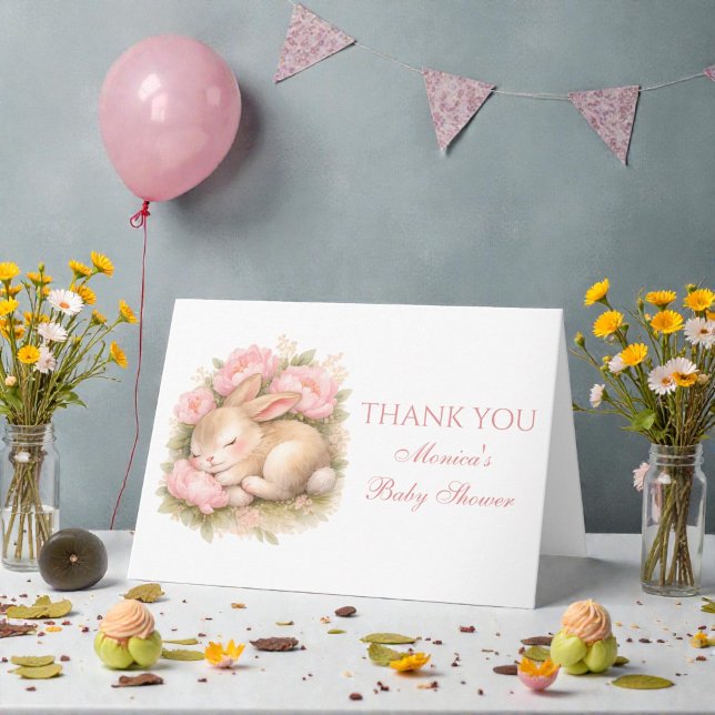 Tarjeta De Agradecimiento Cute Bunny Rabbit Pink Blush Peony Baby Shower (Subido por el creador)
