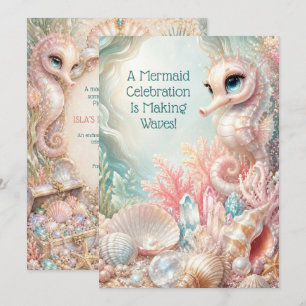 Tarjeta De Agradecimiento Cute Caballito de Mar Rosa Cumpleaños Sirena Save