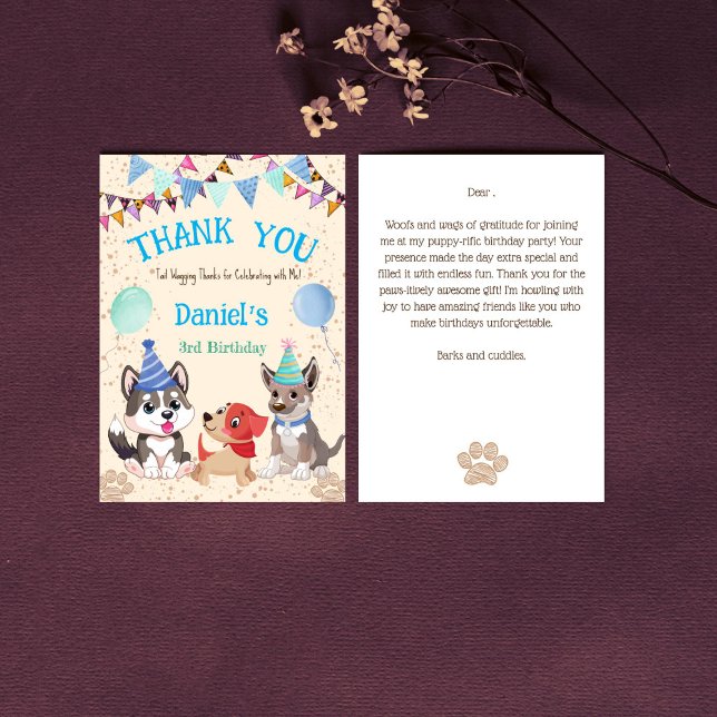 Tarjeta De Agradecimiento Cute cachorros fiesta de cachorros vamos a paw-ty (Cute puppies puppy party let's paw-ty thank you card)