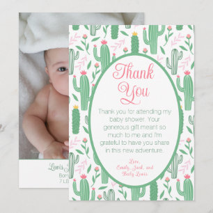 Tarjeta De Agradecimiento Cute Cactus Floral Baby Shower Photo Gracias