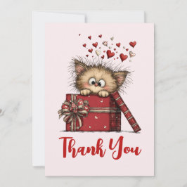 Tarjeta De Agradecimiento Cute Cartoon Kitten in a Box with Hearts
