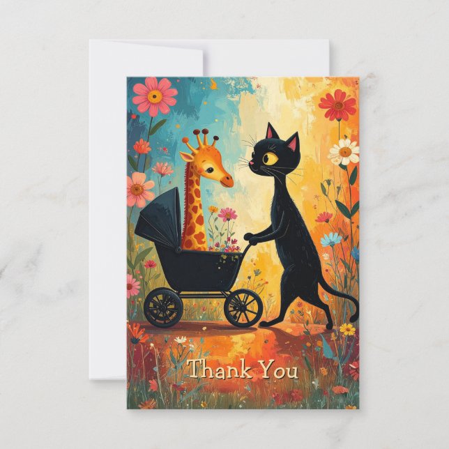 Tarjeta De Agradecimiento Cute Cat Giraffe Thank You Card (Anverso)