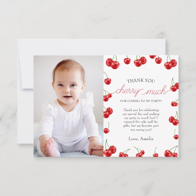 Tarjeta De Agradecimiento Cute Cherry Girl Berry cumpleaños foto fiesta de p (Anverso)