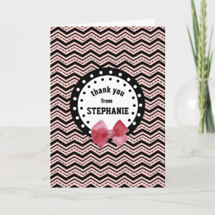 Tarjeta De Agradecimiento Cute Chevrons, Dots y Bow Pink and White Z58