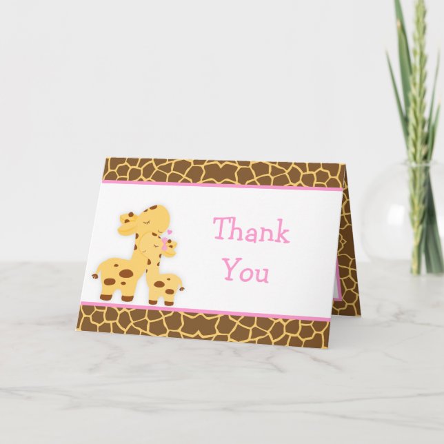 Tarjeta De Agradecimiento Cute Chica Giraffe Baby Shower (Anverso)