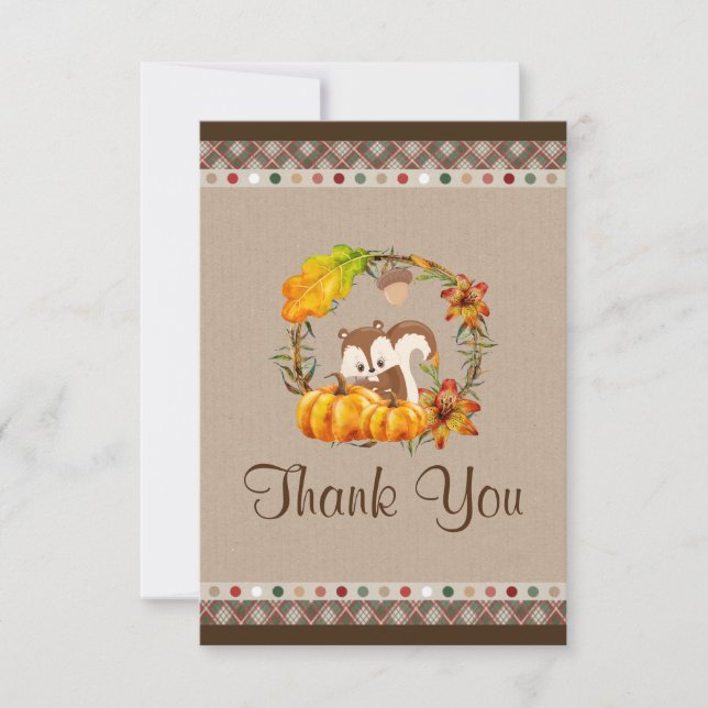 Tarjeta De Agradecimiento Cute Chipmunk y Pumpkin Baby Shower gracias (Anverso)