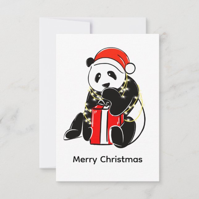 Tarjeta De Agradecimiento Cute Christmas Panda  – Minimal Holiday  (Anverso)
