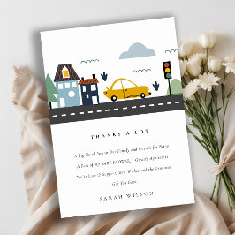 Tarjeta De Agradecimiento Cute City Urban Vehicular Cars Road Baby Shower