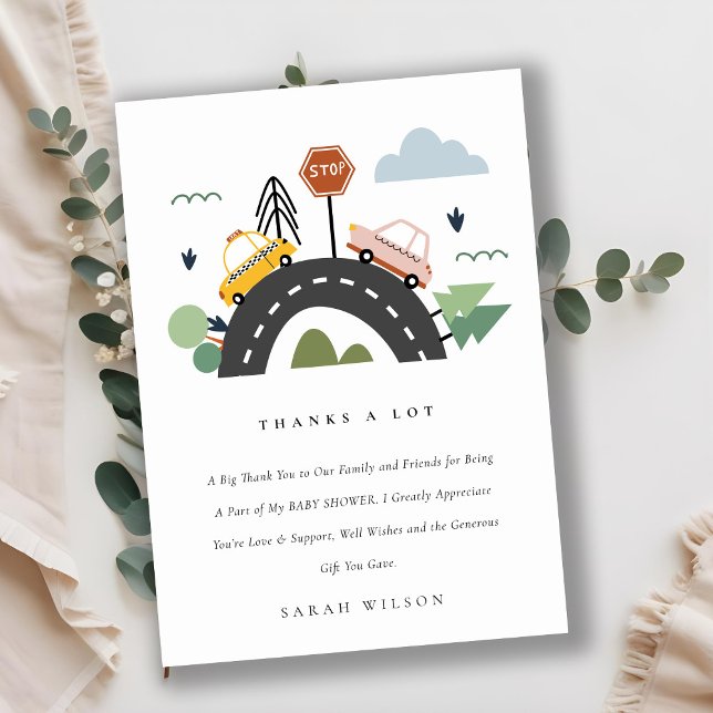 Tarjeta De Agradecimiento Cute City Urban Vehicular Cars Road Baby Shower (Subido por el creador)