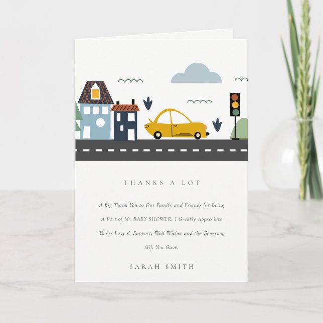 Tarjeta De Agradecimiento Cute Cityscape Urban Vehicular Cars Road Baby Show (Anverso)