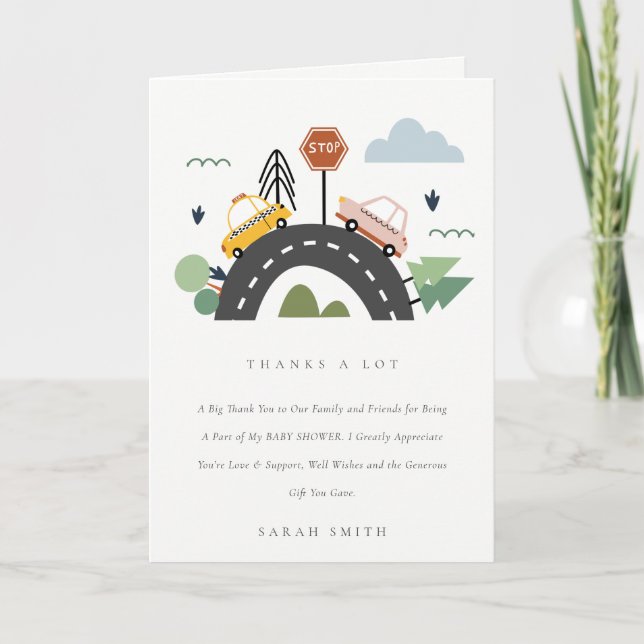 Tarjeta De Agradecimiento Cute Cityscape Urban Vehicular Cars Road Baby Show (Anverso)