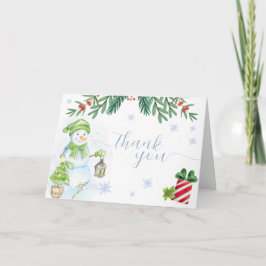 Tarjeta De Agradecimiento Cute Cold Outside Floral Snowman Baby Shower