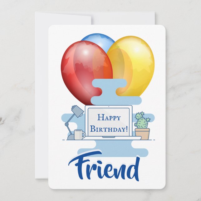 Tarjeta De Agradecimiento Cute Computer Y Balloons Birday Card (Anverso)
