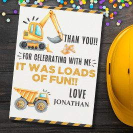 Tarjeta De Agradecimiento Cute Construction Birthday Boy Party