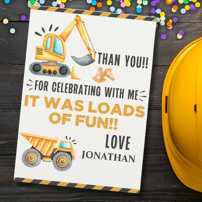 Tarjeta De Agradecimiento Cute Construction Birthday Boy Party  (Subido por el creador)