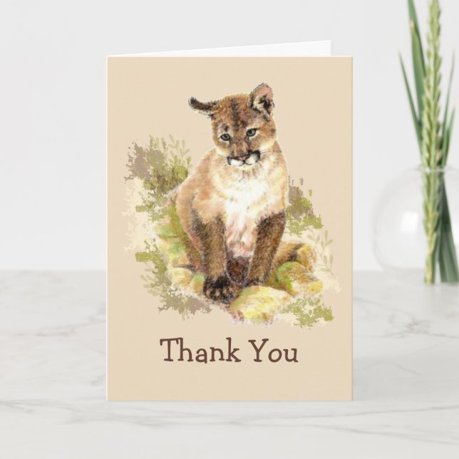 Tarjeta De Agradecimiento Cute Cougar Cat Cub Gracias (Anverso)