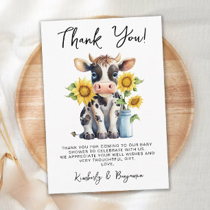 Tarjeta De Agradecimiento Cute Cow Sunflowers Moderno Simple Farm Baby Showe