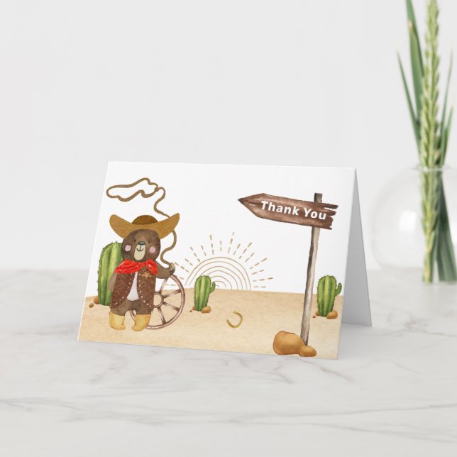 Tarjeta De Agradecimiento Cute Cowboy Bear Western Rodeo Cactus Baby Shower (Anverso)