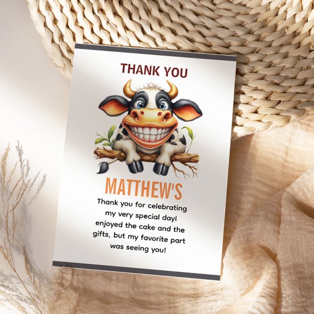 Tarjeta De Agradecimiento Cute Crazy Cow Farm Theme 1st Birthday (Cute Crazy Cow Farm Theme 1st Birthday Thank You Card
)