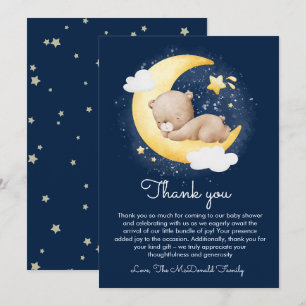 Tarjeta De Agradecimiento Cute Crescent Navy Moon Teddy Bear Baby Shower