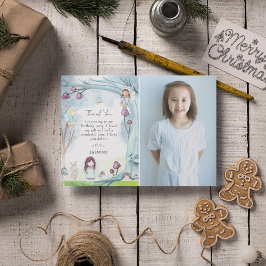 Tarjeta De Agradecimiento Cute Cumpleaños Bosque Hada Invierno Navidad Niña