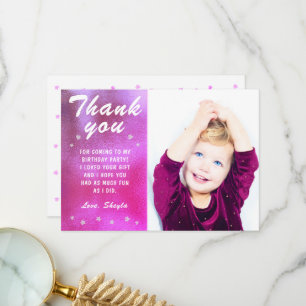 Tarjeta De Agradecimiento Cute Cumpleaños Femenino Foto Metalizada Rosa Estr