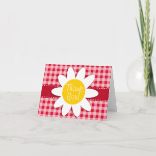 Tarjeta De Agradecimiento Cute Daisy sobre el patrón de Gingham rojo retro S