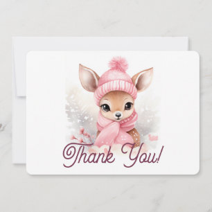 Tarjeta De Agradecimiento Cute Deer Pink Hat Scarf Winter Wonderland Baby 