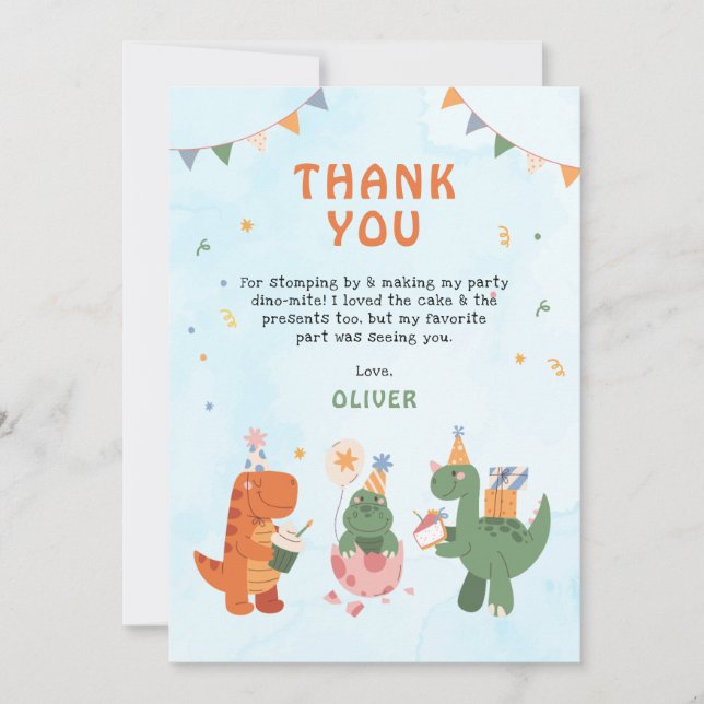Tarjeta De Agradecimiento cute dinosaur 4th Birthday Thank You Cards (Anverso)