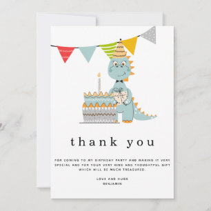 Tarjeta De Agradecimiento Cute Dinosaur Cake Kids Cumpleaños Gracias