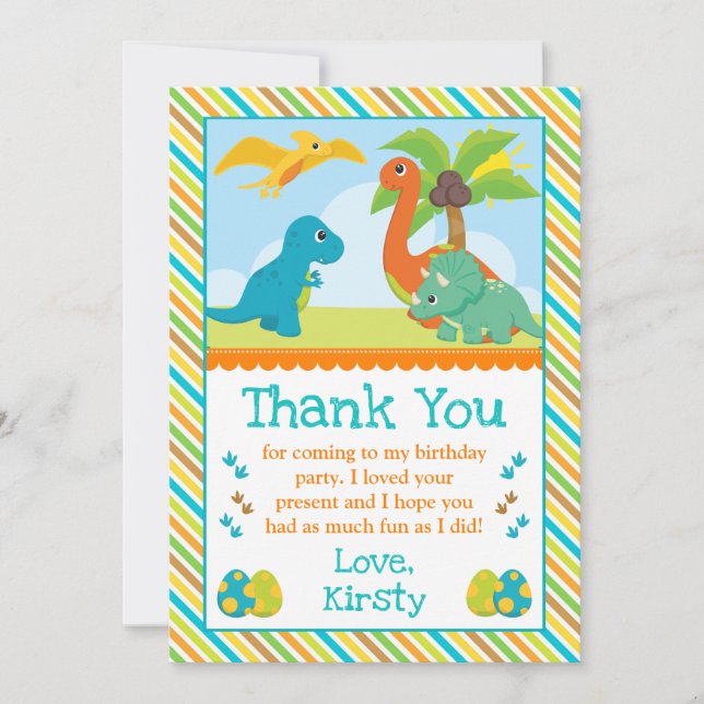 Tarjeta De Agradecimiento Cute Dinosaur Friends Niños Cumpleaños (Anverso)