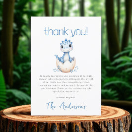 Tarjeta De Agradecimiento Cute Dinosaur Watercolor Blue Baby Shower