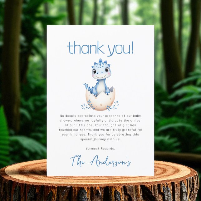 Tarjeta De Agradecimiento Cute Dinosaur Watercolor Blue Baby Shower (Subido por el creador)