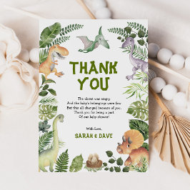 Tarjeta De Agradecimiento Cute Dinosaurios Jungle Greenery Wild Baby Shower