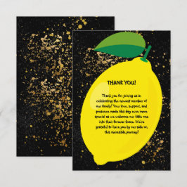 Tarjeta De Agradecimiento Cute Divertido amarillo Lemon Gold Purpurinas Baby