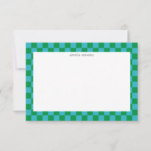Tarjeta De Agradecimiento Cute divertido tablero geométrico azul verde nombr