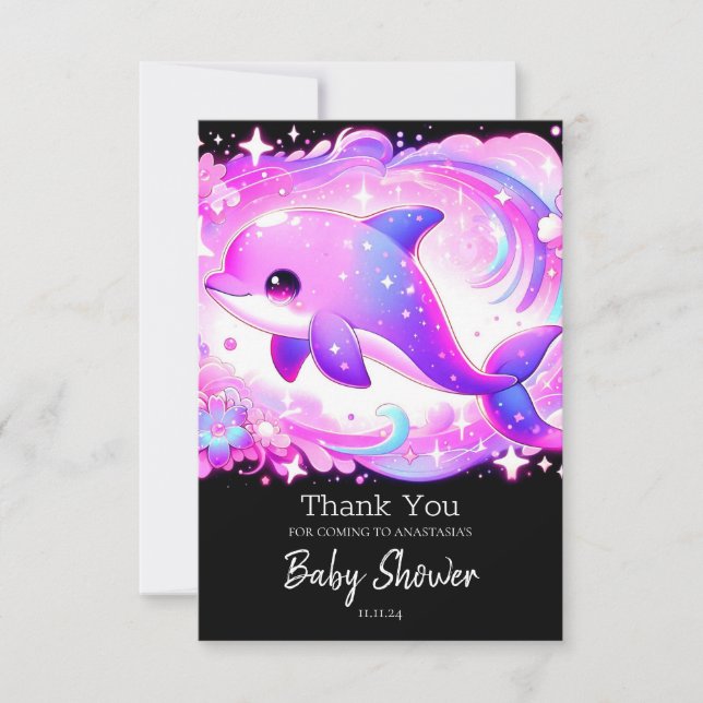 Tarjeta De Agradecimiento Cute Dolphin Baby Shower (Anverso)