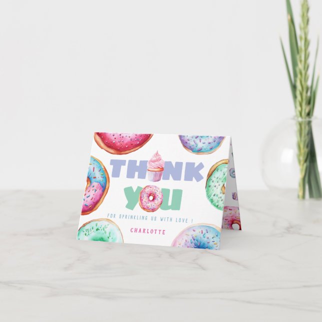 Tarjeta De Agradecimiento Cute Donut Mensaje Personalizado Foto de Niña Cump (Anverso)