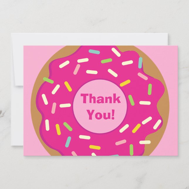 Tarjeta De Agradecimiento Cute donut rosa espolvoreado fiesta de cumpleaños  (Anverso)