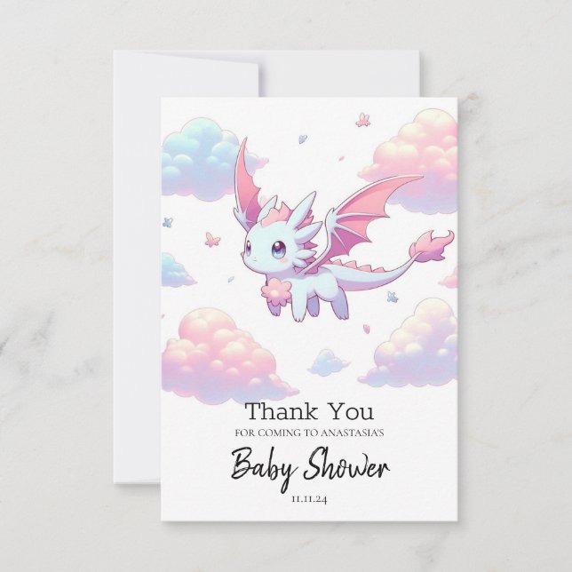Tarjeta De Agradecimiento Cute Dragon Baby Shower (Anverso)