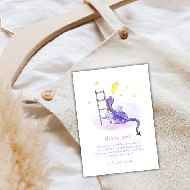 Tarjeta De Agradecimiento Cute Dreamy Fairytale Dragon Stars Baby Shower (Cute Dreamy Fairytale Dragon Stars Baby Shower Thank You Card)