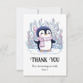 Tarjeta De Agradecimiento Cute Dreamy Penguin Baby Shower