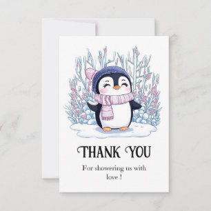 Tarjeta De Agradecimiento Cute Dreamy Penguin Baby Shower