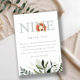 Tarjeta De Agradecimiento Cute Dusky Blue Lion Foliage Noveno Cumpleaños