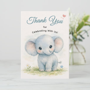 Tarjeta De Agradecimiento Cute Elefante Bebé Azul Safari