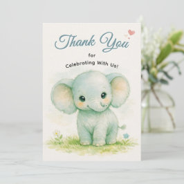 Tarjeta De Agradecimiento Cute Elefante Bebé Verde Safari