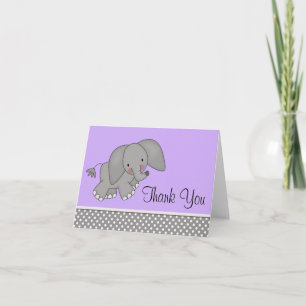 Tarjeta De Agradecimiento Cute Elefante Púrpura Gracias Cartas