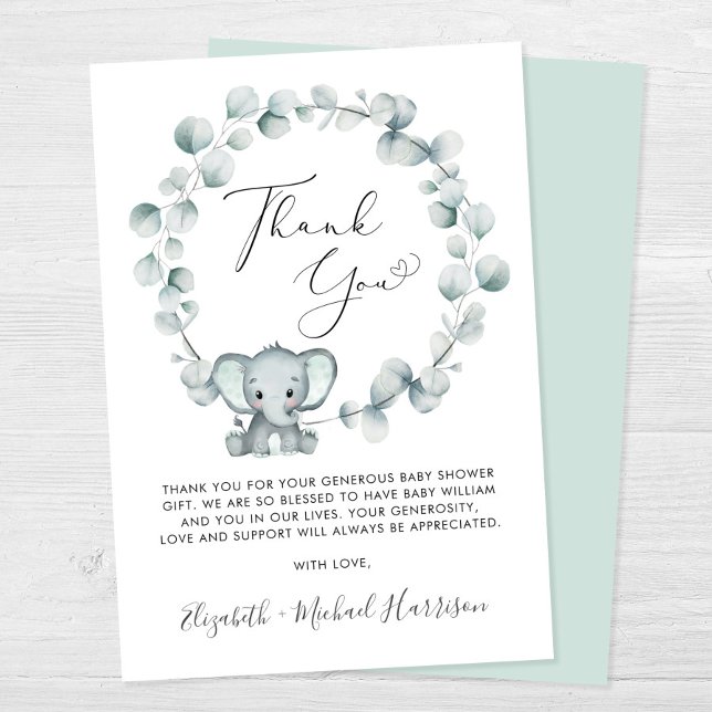 Tarjeta De Agradecimiento Cute Elephant Baby Shower (Subido por el creador)
